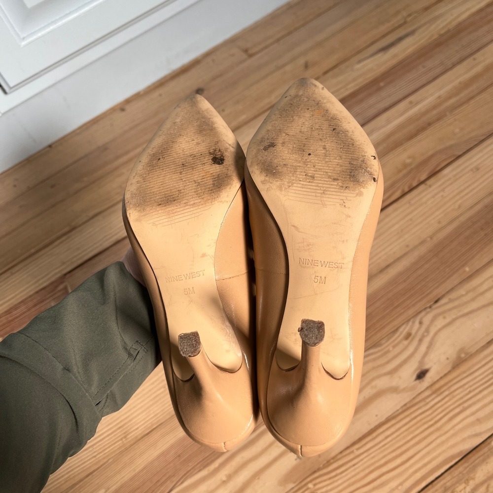 Nine‎ West Flax Pumps Light Natural Leather Pointed Toe Stiletto Heels 5M NWFLAX - Picture 4 of 7